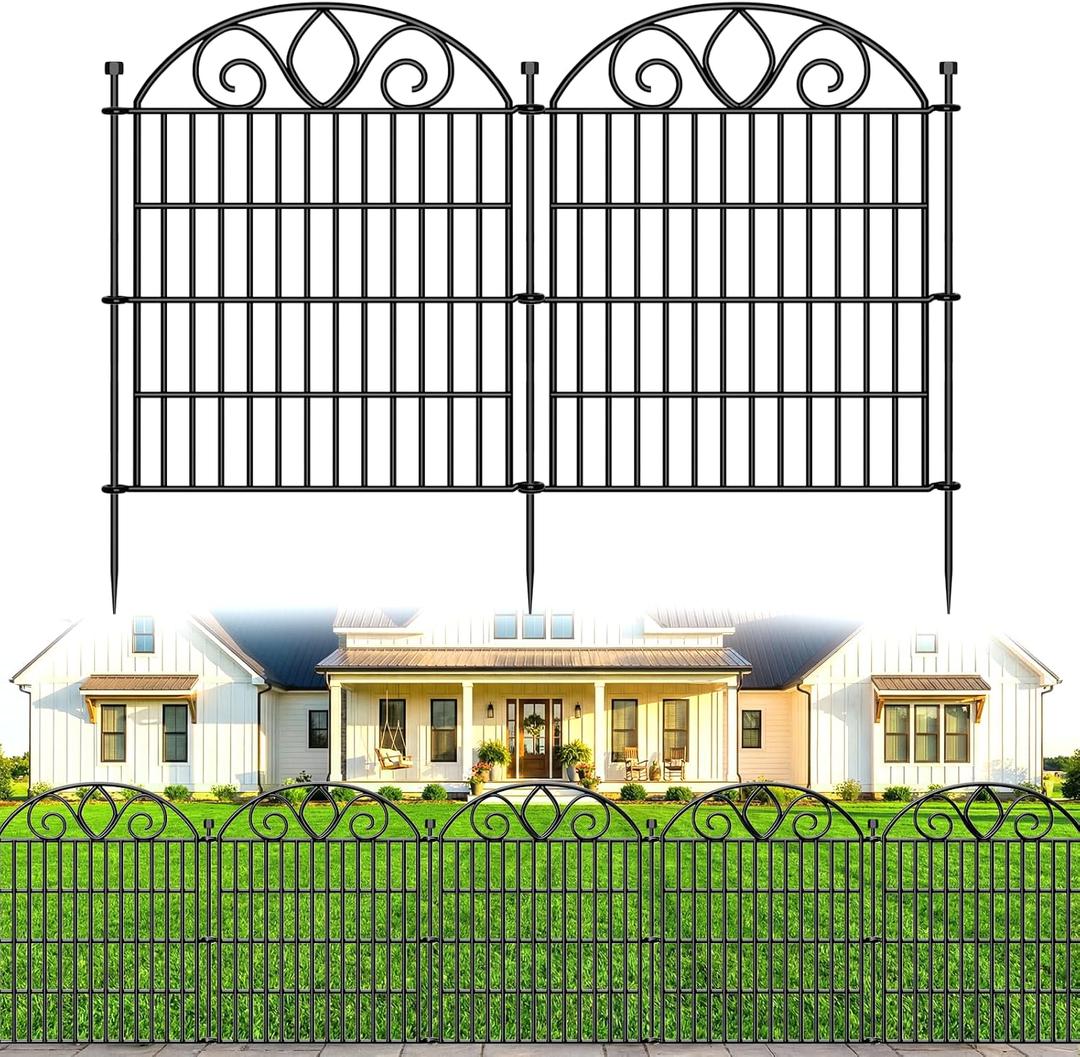 5 Panels No Dig Decorative Garden Fence Panel 28" H X 9.8' L Rustproof Metal Dog Fence Outdoor for Yard, Animal Barrier Fence for Pet, Garden Border, Patio, Flower Beds| Temporary Fencing
