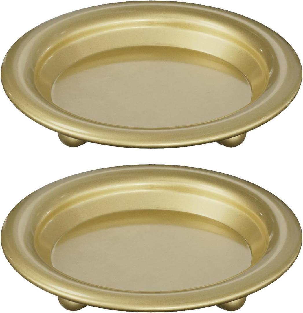Gold Candle Holders for Pillar Candles, 2PCS Metal Candle Plate Stand for Scented & LED Candles - Versatile Pillar Candle Holder Decor for Living Rooms, Dining Tables, Weddings