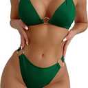 SweatyRocks Women's Ring Linked Halter Push Up Bikini Swimsuit High Stretch Bathing Suit Swimwear Set Swimming Suit Two Piece * Dark Green, Medium)