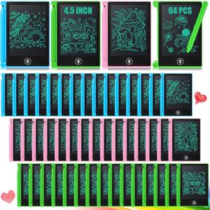 Zhehao 64 Pieces Mini LCD Writing Tablet 4.5 Inch Educational Toys Reusable Learning Writing Pad Learning Toy Gift Preschool Art Toys for Birthday Favor Girls Boys