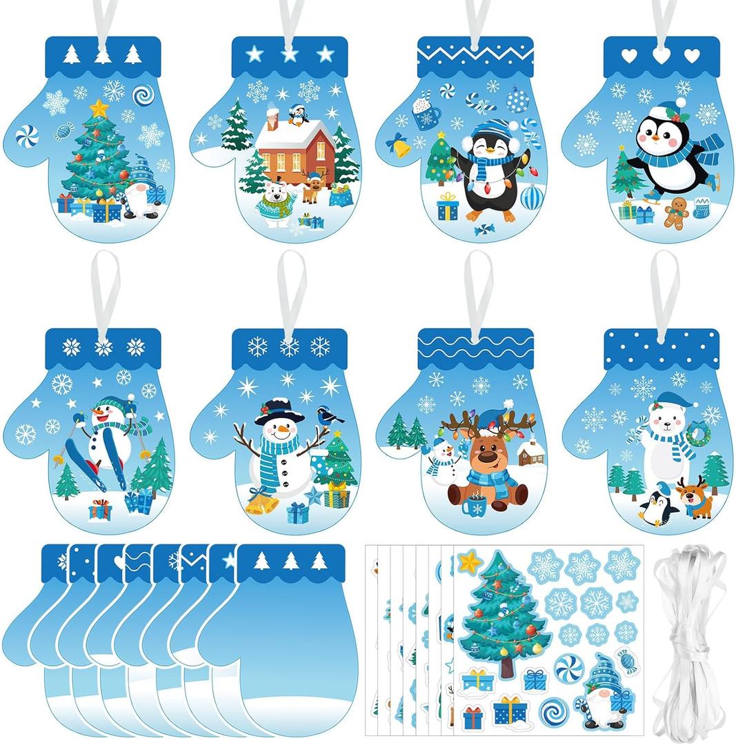 Chiisong 48 Pcs Christmas Craft Kits for Kids DIY Christmas Ornament Kit Make Your Own Xmas Arts and Crafts Xmas Decor with Stickers for Holiday Class Home Party Favors Supplies (Glove Scene)
