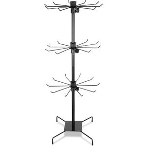 3 Tier Rotating Display Stand, Earring Display Rack, Black Metal Retail Display Stand with Hooks for Necklace, Bracelet, Earrings, and Keychains, Adjustable Height, 28.35 x 11.81 Inch