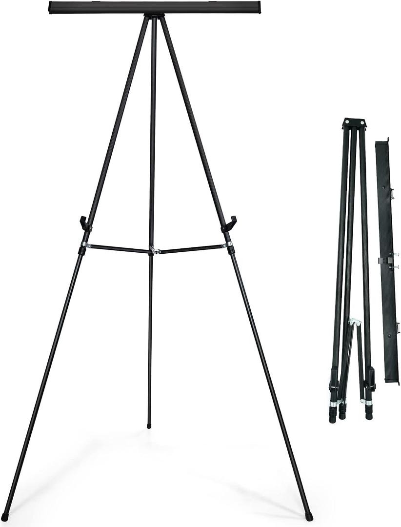 Falling in Art Aluminum Flip Chart Display Easel Stand with Adjustable Floor for Boardroom, Whiteboard, Paper Pads, Signage, 63 1/2'' High, Black, 15 x 35 x 63.5 inches