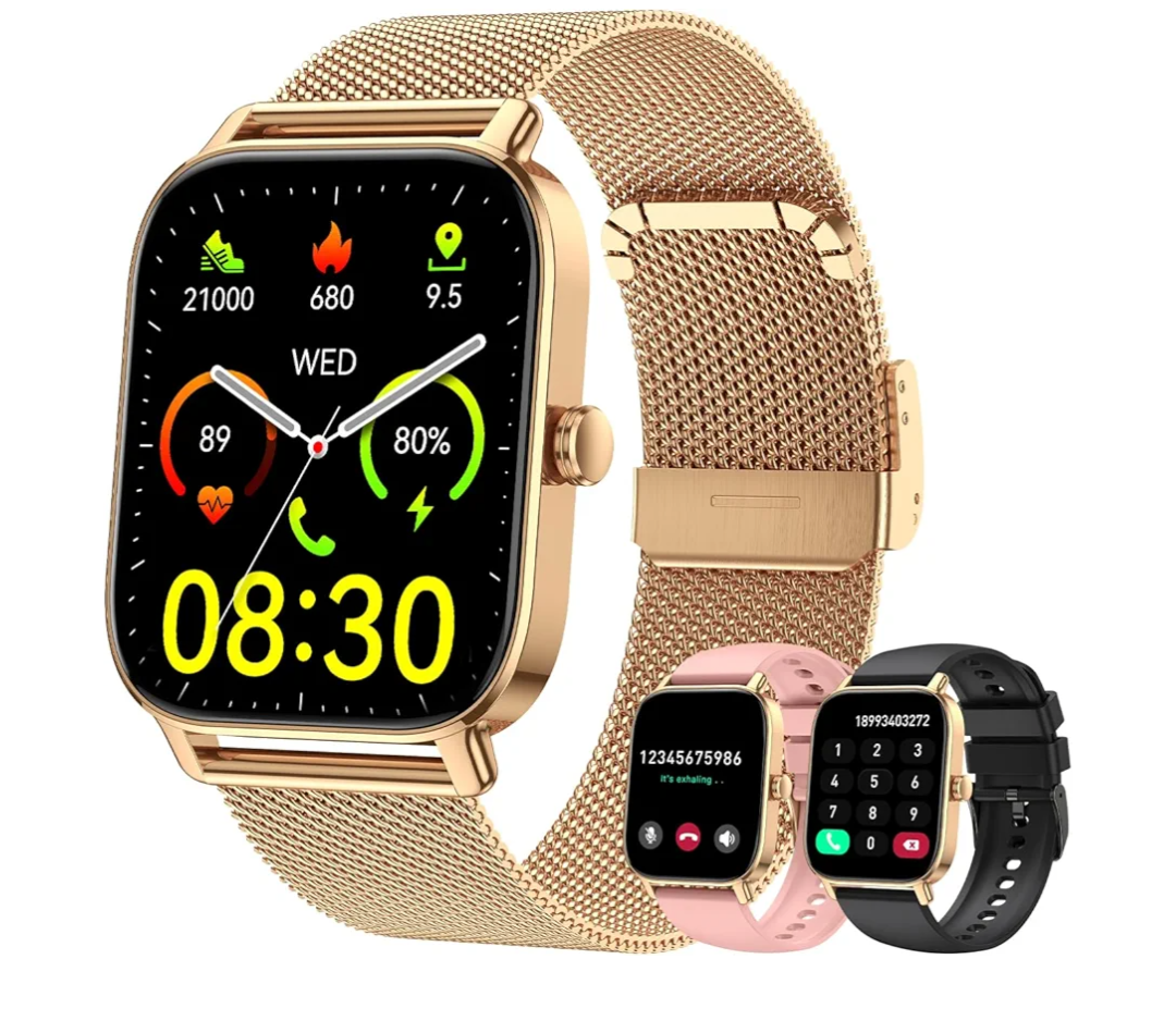 Smart Watch for Women Android/iPhone: Fitness Tracker Smart Watches Answer/Make Call IP68 Waterproof 1.85" Smartwatch Activity Pedometer Heart Rate SpO2 Monitor 120+ Sports Model Gold Women's Watches