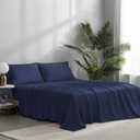 NATUREFIELD Bed Sheets Set Queen Size (4pc), 100% Rayon Derived from Bamboo, Cooling Sheets with Fitted Deep Pockets, Hotel Luxury Bedding Sheets & Pillowcases (Navy)