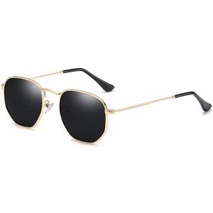 2 x Small Square Polarized Sunglasses for Men and Women Polygon Mirrored Lens,Trendy Sun Glasses Classic Shades, Fashion Narrow Square Frame UV Protection (Black)