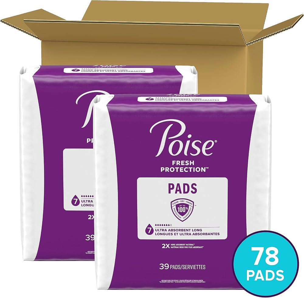 Poise Incontinence Pads for Women/Bladder Leakage Pads/Bladder Control Pads, 7 Drop, Ultra Absorbency, Long Length, 78 Count