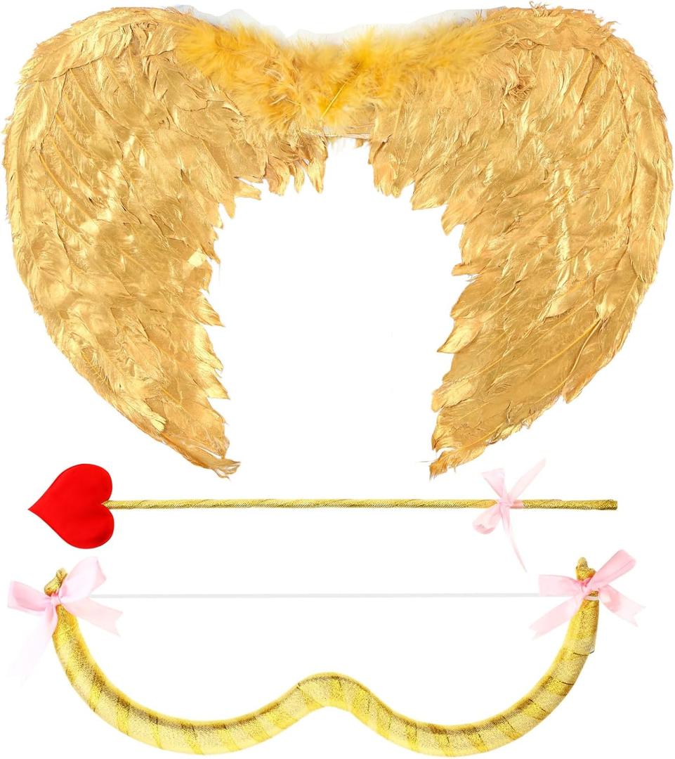Leitee Cupid Costume Set with Bow Arrow and Wings Cosplay Cupid Costume Accessory for Women Adult Cosplay (Gold)