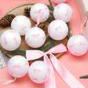 12 Pcs Pink Bow Coquette Christmas Tree Ornaments Balls 3.14 Inch Pink White Christmas Tree Hanging Ornaments Plastic Ball with Ribbon for Xmas Tree Winter Bachelorette Party Holiday Home Decorations