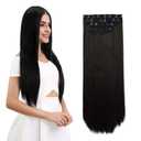 REECHO 20" Straight Long 4 PCS Set Thick Clip in on Hair Extensions Black Brown