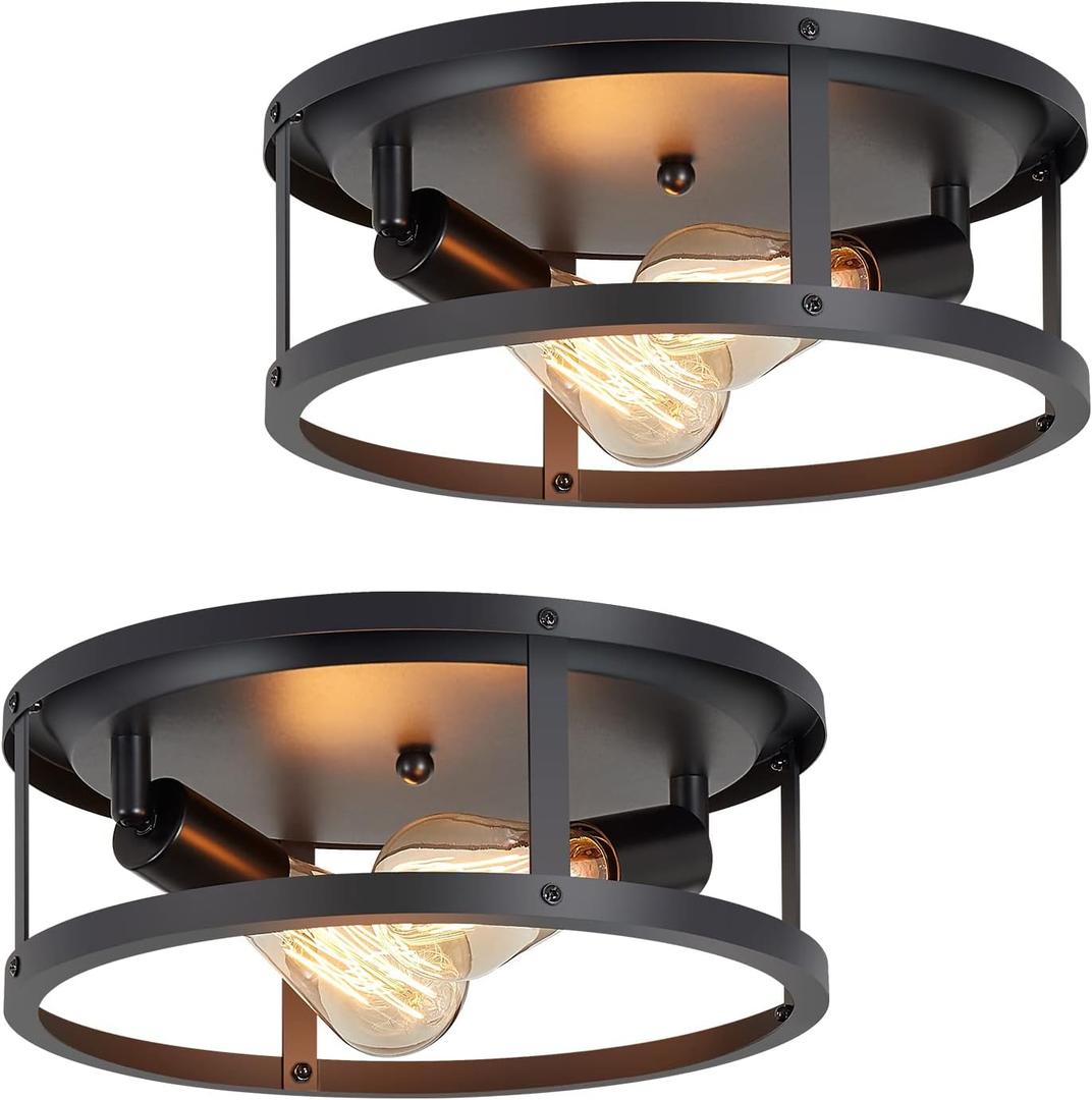 13 inch Black Flush Mount Ceiling Light Fixture,2-Light Hallway Light fixtures Ceiling,Light Fixtures Ceiling Mount for Kitchen,Farmhouse,Bedroom (2 Pack)