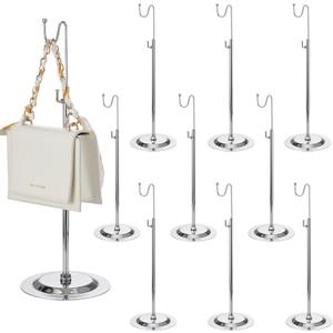 Therwen 10 Pcs Bag Display Stands Purse Display Stand Adjustable Height Handbag Holder for Home Boutique Store Counter Retail(Sliver)