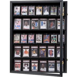 KCRasan 35 Graded Sports Card Display Frame -Baseball Card Display Case Lockable - Trading Card Collector Wall Display Holder for Basketball Football Hockey Cards, UV Protection Acrylic(Black)