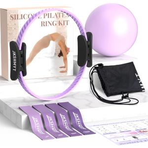 Pilates Ring Kit for Women, Pilates Equipment – 14.5" Home Magic Circle Workout with Pilates Ball, Resistance Bands, Better me Pilates Essentials Starter Set for Beginners Toning Shape Full Body