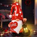 Retisee Solar Valentine's Day Garden Statue Resin Gnome Statue with Hearts LED Lights Outdoor Love Solar Light Figurine Decoration for Yard Patio Lawn Gift for Valentine's Day Anniversary
