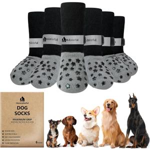 Anti-Slip Dog Socks for Hardwood Floors, Non-Slip Socks with Reflective Strips to Provide Paw Protection, Reflective Grip Socks for Senior Dogs, Prevent Licking & Scratches, 6 PCS Set - XL, Grey