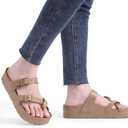 Goosecret Women's Platform Sandals with Arch Support Comfortable Foam Slides Summer Beach Sandals with Adjustable Buckle (Beige)