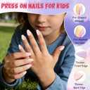 4 x Press on Nails for Kids, Short Oval Children Flower Fake Nail for Kids Teenager Girls 8-12 Years Press on Nails with Nail File Buffer (Summer 3p)