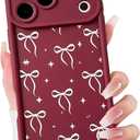NITITOP Compatible with iPhone 17 Pro Case Cute Trendy Ribbon Bow Knot Star Aesthetic Design for Women Girls Stylish Soft TPU Silicone Shockproof Full Camera Protective Cover - Wine Red