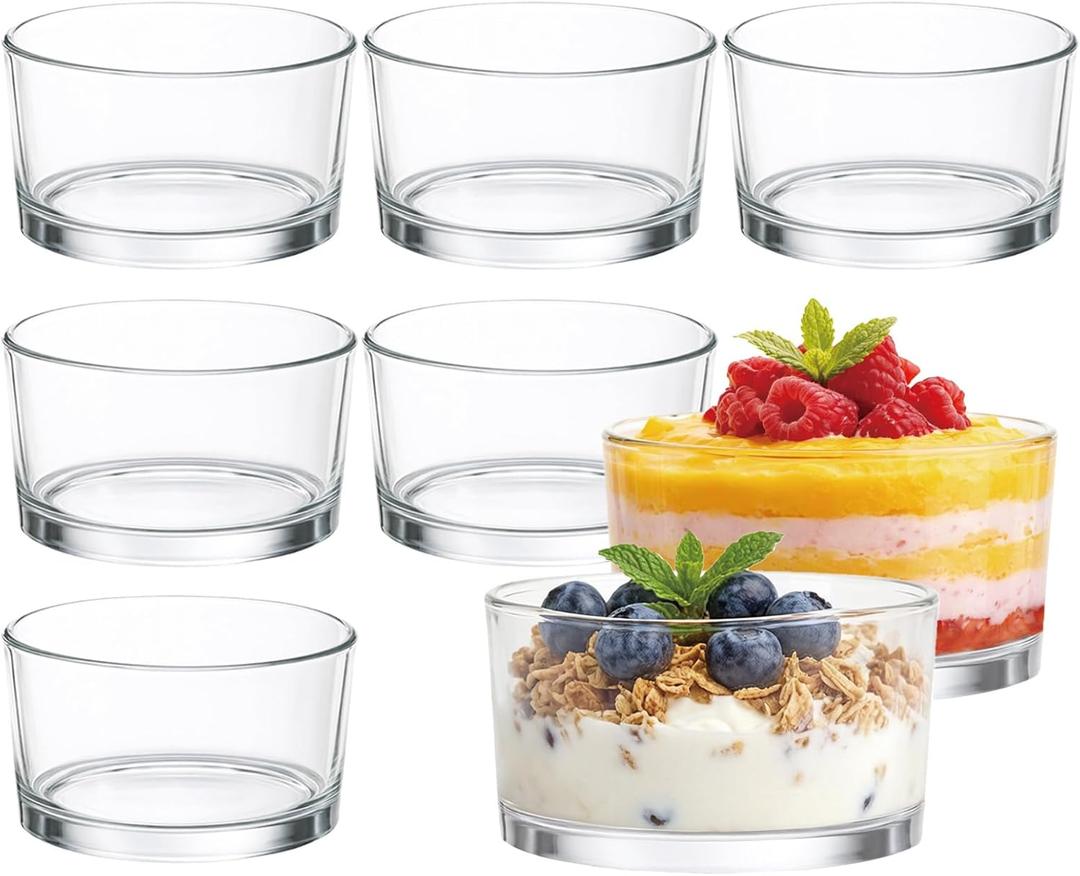 8 Pack 6oz Glass Dessert Cups - 200ml Small Glass Bowls Set of 8 for Pudding, Sundae, Parfait & Snacks | Elegant Crystal Clear Ice Cream Cups for Parties, Weddings & Daily Treats