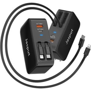 4 in 1 Retractable Wall Charger with Dual Cables,40W Retractable Phone Charger Wall Plug with Dual USB Ports,20W USB C Chargers Block Fast Charging for iPhone 17 16 15 14 13,LG, Galaxy S24 23,Pixel