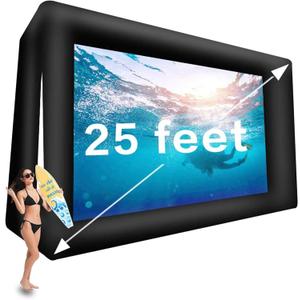 25' Huge Inflatable Movie Screen Outdoor Incl Blower - Seamless Front and Rear Projection - Portable Blow Up Projector Screen for Churches, Grand Parties, Backyard Pool Fun (25ft)