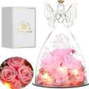 Mothers Day Mom Gifts for Women Preserved Flowers in Glass Angel Forever Flowers for Delivery Prime Eternal Roses Gifts for Grandma, Peach Pink