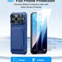 BXYJY for iPhone 16 Pro Max Case Wallet with Screen Protector (Tempered Glass), Slide Camera Cover, Military Grade Drop, Card Holder (4-5 Cards), Heavy Duty Men Women Case for iPhone 16 Pro Max, Blue