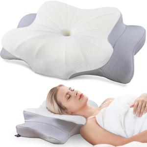 DONAMA Cervical Pillow for Neck and Shoulder,Contour Memory Foam Pillow,Ergonomic Neck Support Pillow for Side Back Stomach Sleepers with Pillowcase (Queen Size 24.8"Lx14.96"Wx5.51"H, Light Grey)