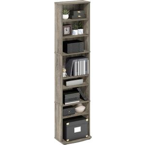 Furinno Jaya DVD Shelf, CD Rack, Media Shelf with Adjustable Shelves, Tall Narrow DVD Storage Cabinets for CD Blueray for Living Room, Home Office, French Oak