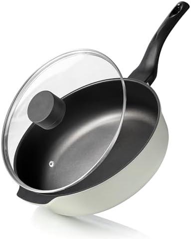 CAROTE 12 Inch Frying Pan with Lid Non Stick Frying Pans Large Saute Pan Non-Toxic Skillets Compatible with All Stovetops