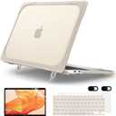 MEEgoodo for MacBook Air 13 inch Case 2021 2020 2019 2018 Release A2337 M1 A2179 A1932 with Touch ID, Heavy Duty Rugged Shockproof Plastic Hard Shell with Fold Kickstand for MacBook Air 13.3, Khaki