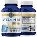 Vitamin B1 500mg High-Potency Thiamine Mononitrate | Supports Energy Metabolism & Nervous System Health | Vegan, Non-GMO, Gluten-Free | 120 Capsules, Bb Date: 05/2027