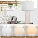 23.5 Beige Modern Ceramic Table Lamps Set of 2 for Living Room, Farmhouse Bedside Lamps with Upgraded White Linen Shade, Rustic Nightstand Lamps for Bedroom Home Office, Vintage End Table Dorm