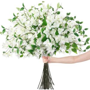 30 Pcs Artificial Faux Bougainvillea Fake Flower Silk Bougainvillea Branches UV Resistant Outdoor Indoor Decoration for Wedding Home Centerpieces Outside Decor (White)