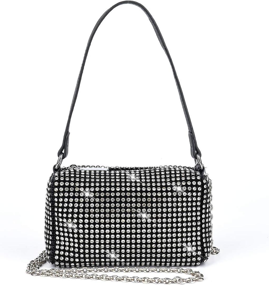 Bling Bling Crystals Evening Clutch Bag for Women Girls Sparkling Crossbody Bag Wedding Prom Party Club Purses Handbags (Black&white Diamonds)