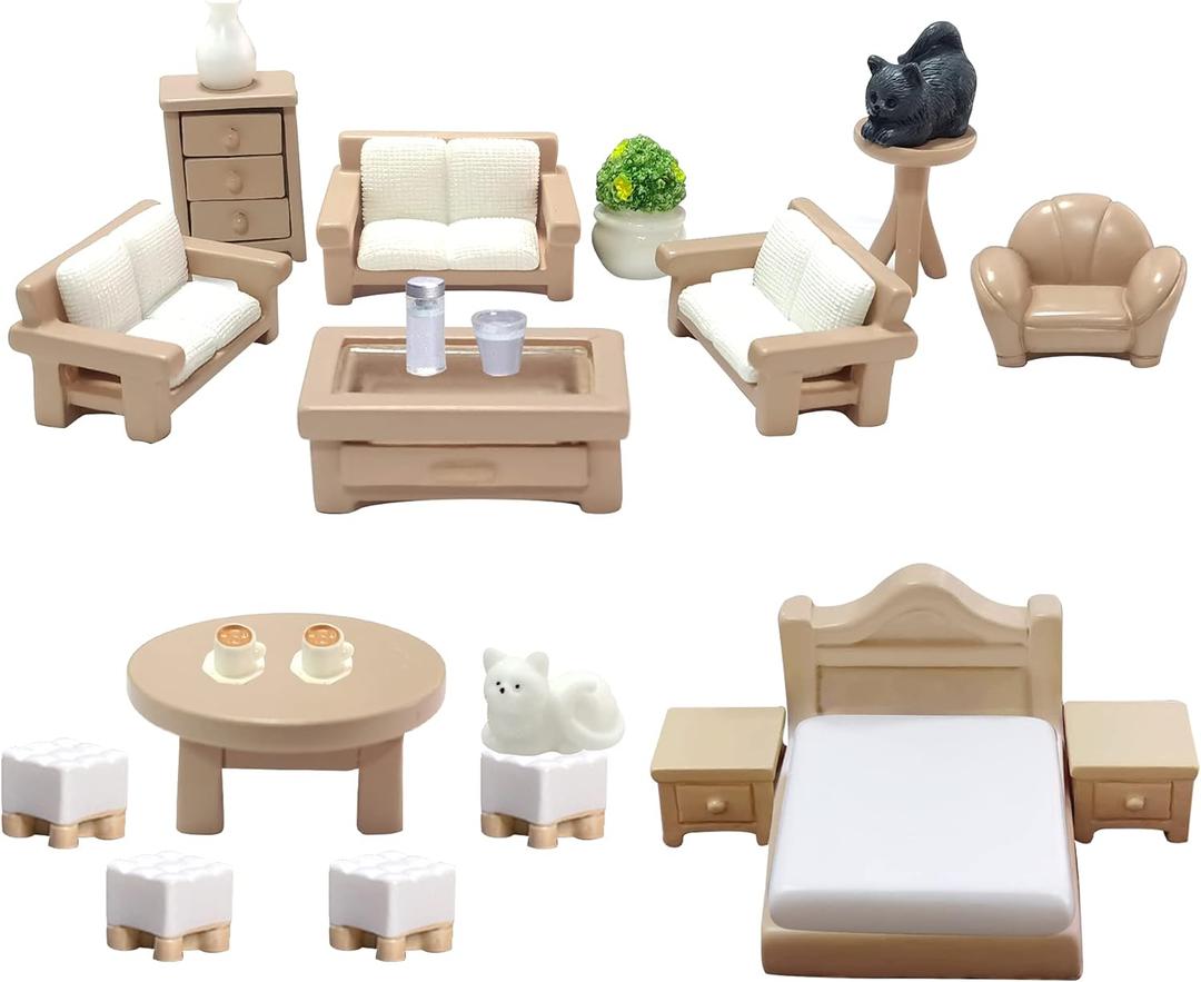 23 Pieces Dollhouse Mini Furniture Decoration Set DIY Accessories Including Dining Room Sitting Living Bedroom Toys for Baby Children Girls