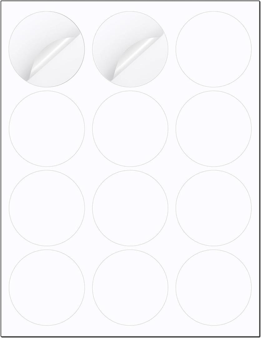 Methdic 2.5" Diameter High Visibility Printable Round Labels Matte White 360 Customizable Blank Stickers