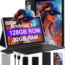 2025 Android 14 Tablet 22GB RAM 128GB ROM 1TB Expand, 10.1 inch 8000mAh Octa-Core Tablet with Keyboard & Mouse, HD IPS Display, 5G Wi-Fi, Bluetooth 5.0, GPS, Widevine L1, Split Screen -Metal Black