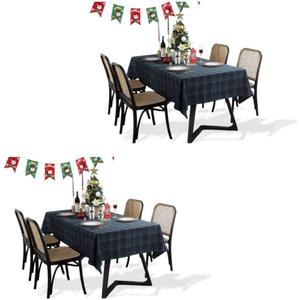 ZIQINPSQ Dining Room Rectangle Fabric Tablecloth 2 Pack, British Style Plaid Print Tablecloth,Christmas & Holiday Table Cover. (Blue&Green, 55''X55'')