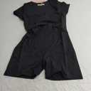 QINSEN Women's Short Sleeve Bodycon Romper Stretchy Square Neck Sexy Unitard Jumpsuit (Large, Black)