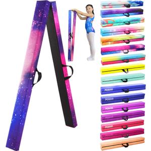 8FT Folding Balance Beam -Gymnastics Floor Beam -Gymnastics Equipment for Kids,Wood core- Anti-Slip Bottom and Carrying Bag for Home (Magic Star-Purple)