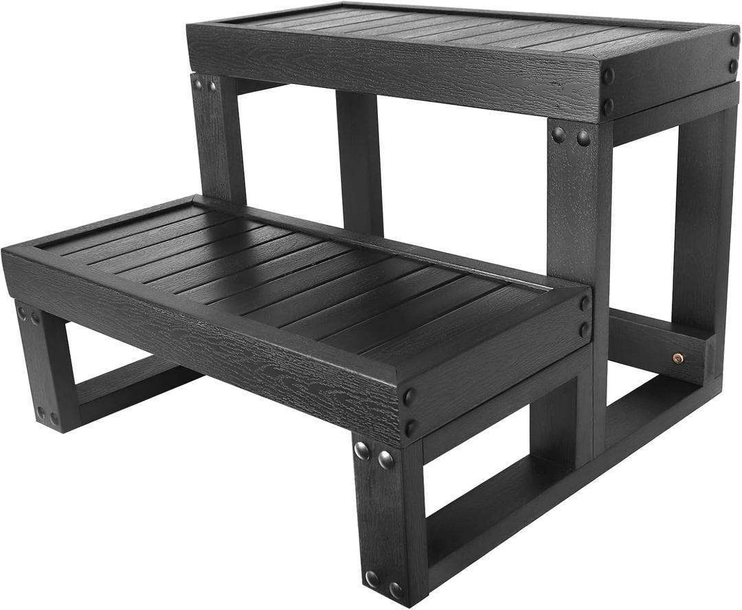 Hot Tub Steps, Non-Slip Wood-Looking Plastic Spa Steps, Universal for Indoor or Outdoor, 550 LB Load Capacity, Fits Any Hot Tub Shape and Size (Black)