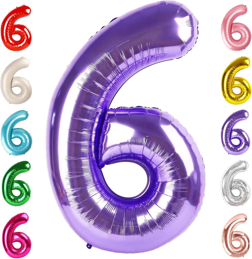 Number 6 Balloon 40 Inch, 6th Birthday Balloon for Boy Girl, Purple 16 60 61 65 Numbers Balloons Birthday Party Wedding Events Decorations
