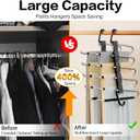 Pants Hangers Space Saving - 2 Pack Closet Organizer and Storage Jean Hangers, Stainless Steel Anti-Slip Clothes Hanger Scarf Holder for Pants Jeans Leggings Trousers Pant Rack, Black