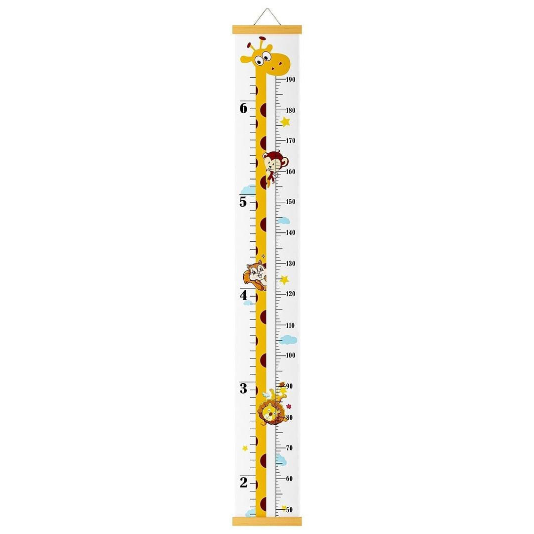 Baby Height Growth Chart, Canvas Height Chart for Kids Baby Child Toddler Boys Girls, Wood Growth Chart for Wall Room Nursery Decor, Hangable and Removable Waterproof Measuring Wall Ruler for Bathroom (Yellow)