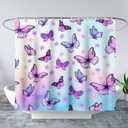 AILONEN Pink Butterfly Girls Shower Curtain for Bathroom Decor, Beautiful Floral Women Bath Curtain 72" W*72" H Polyester Waterproof With 12 Hooks
