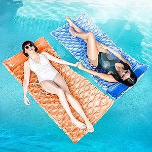 SLOOSH Inflatable Pool Floats Raft,Floating Lounge for Adults,64x32 inch Swimming Mat Pool Mattress with Headrest,1 Pieces Float Air Mat for Summer Water Beach Fun