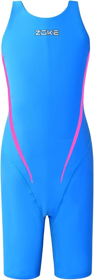 karrack Girls Swimming Suit Sports Conjoined Girls Training Competition Children Swimming Suit (11-12 Years, Lake Blue)