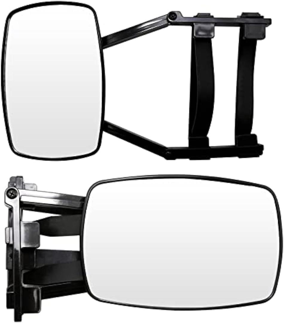 Universal Clip-on Towing Mirrors, 360 Degree Rotation Adjustable Extended Towing Mirror, Vibrationless Black 2 Pieces